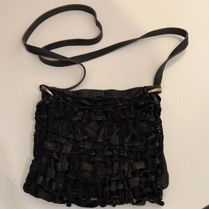 Woven Leather Black Crossbody Bag for Women